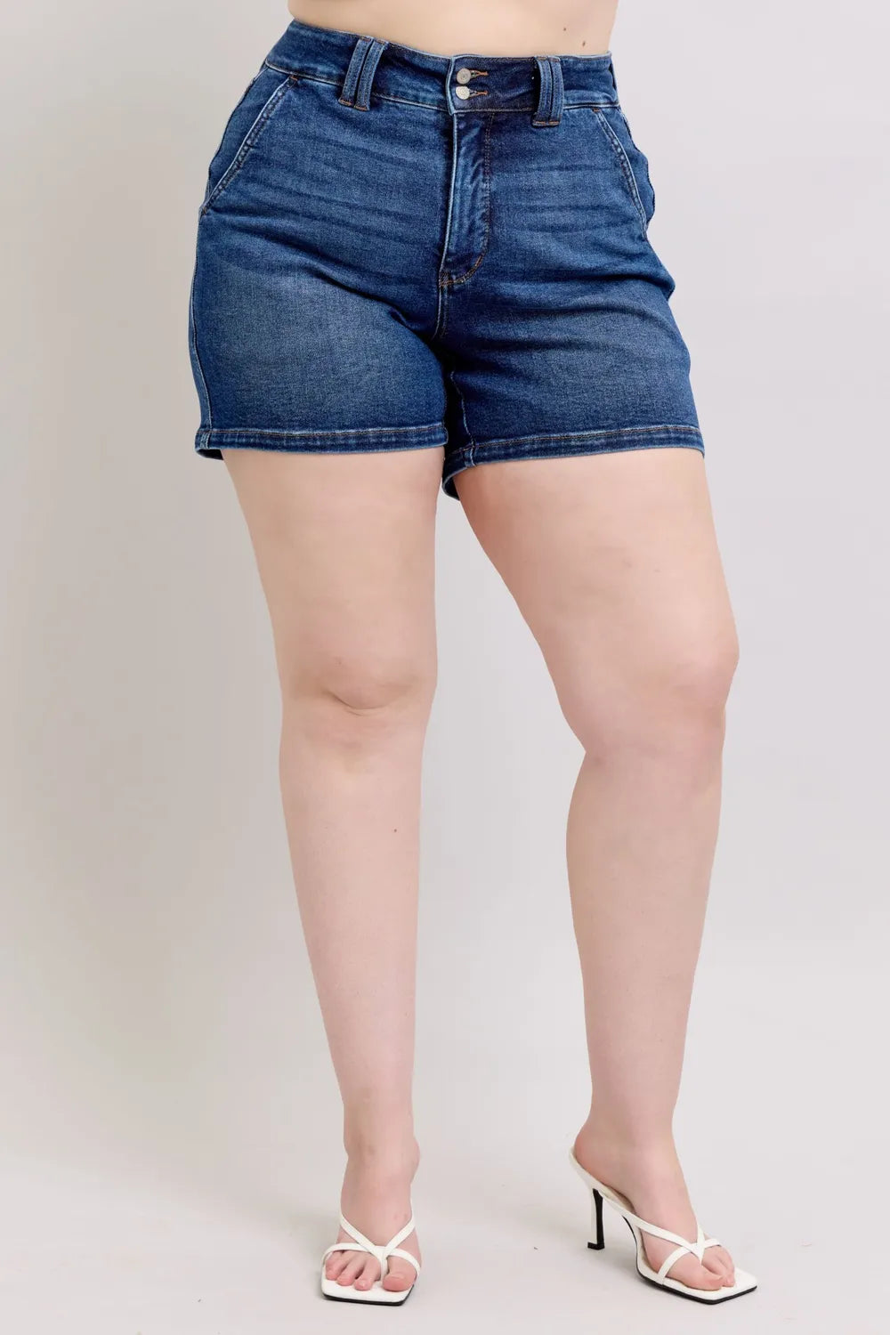 Judy Blue Full Size Double Button Waistband Denim Shorts Plus Size - Jeans Junction Online