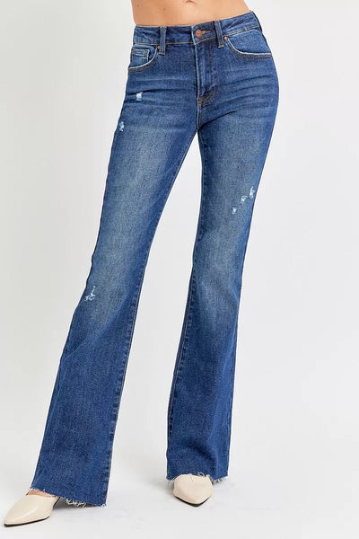 RISEN Full Size Distressed Mid Rise Flare Jeans Plus Size - Jeans Junction Online