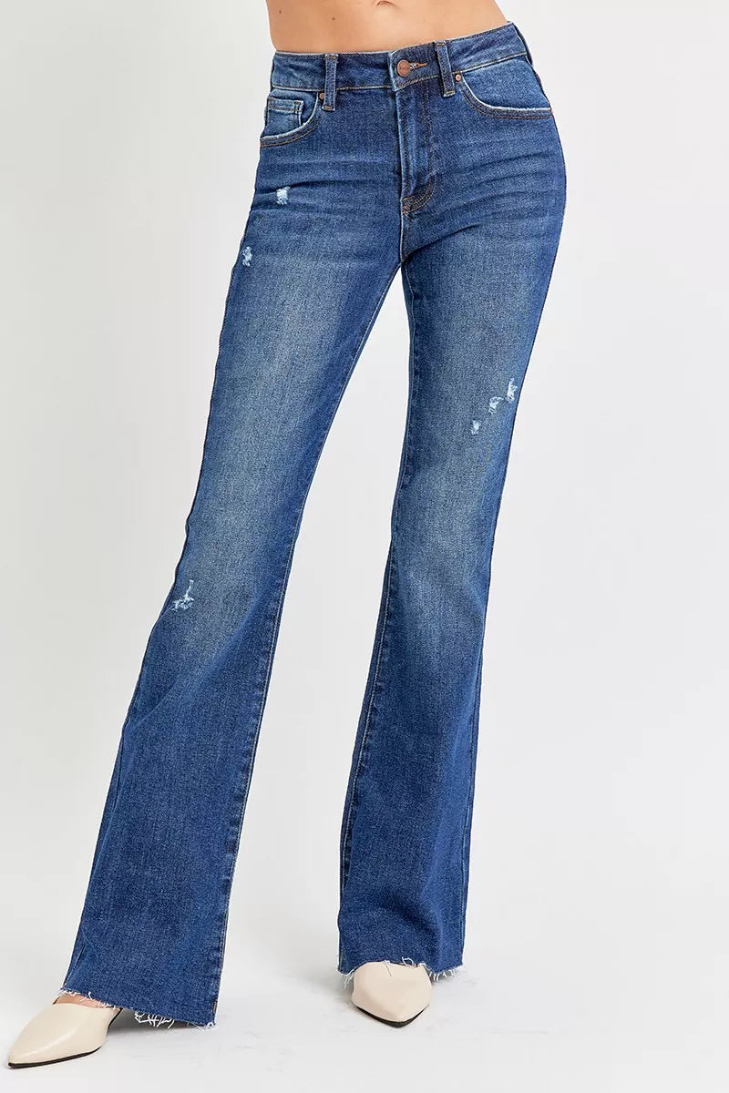 RISEN Full Size Distressed Mid Rise Flare Jeans Plus Size - Jeans Junction Online 