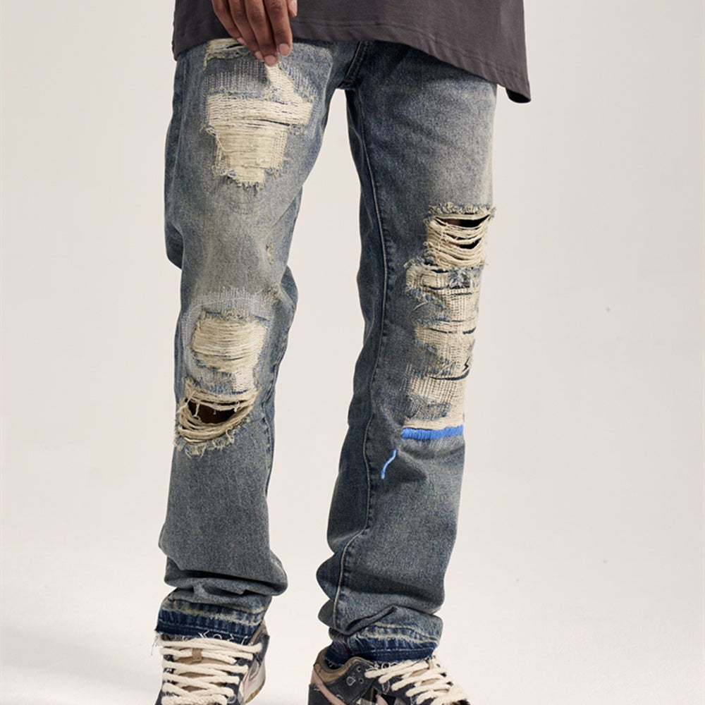 Havoc Blue Line Washed Distressed Men's VIBE Straight Jeans - Jeans Junction Online