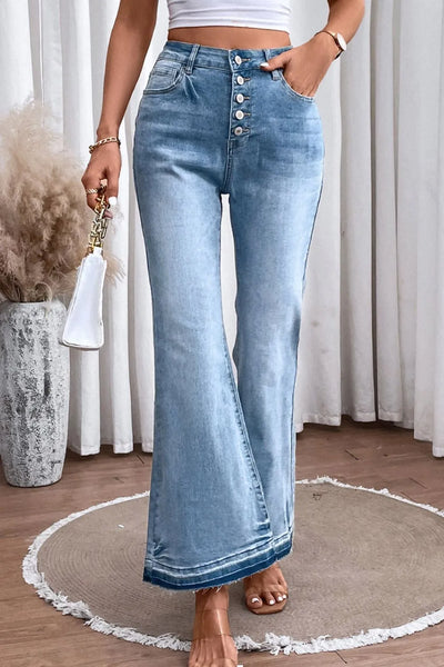 High Waist Button Fly Flared Jeans - Jeans Junction Online