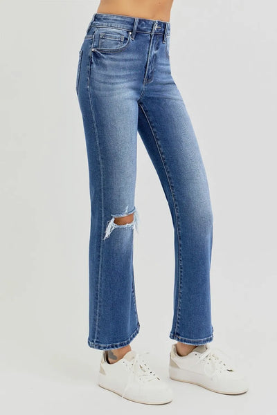 RISEN Full Size Distressed High Rise Crop Flare Jeans - Jeans Junction Online