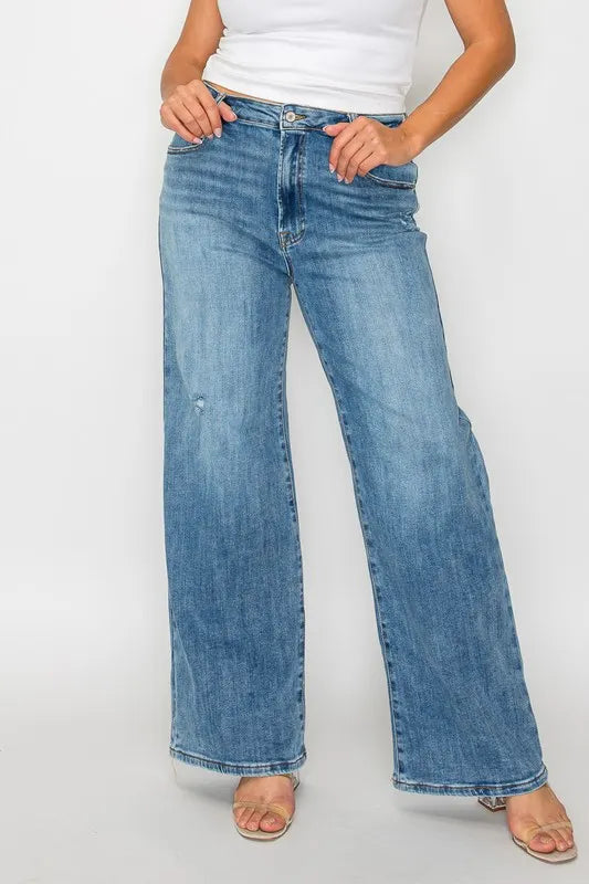 bytos Full Size High Rise Wide Leg Jeans with Pockets - Jeans Junction Online 