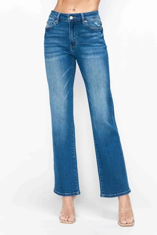 bytos Full Size Cat's Whiskers High Rise Straight Jeans - Jeans Junction Online