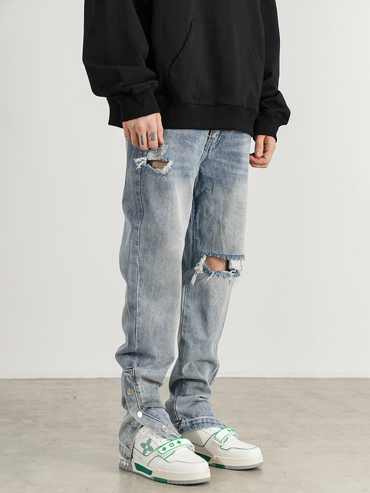 One-knee Hole-breasted Split Straight-leg Jeans - Jeans Junction Online