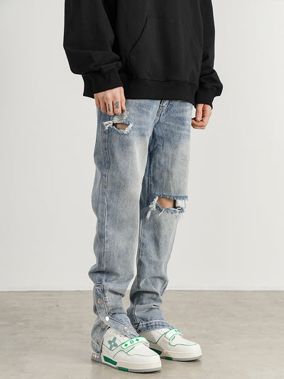 One-knee Hole-breasted Split Straight-leg Jeans - Jeans Junction Online