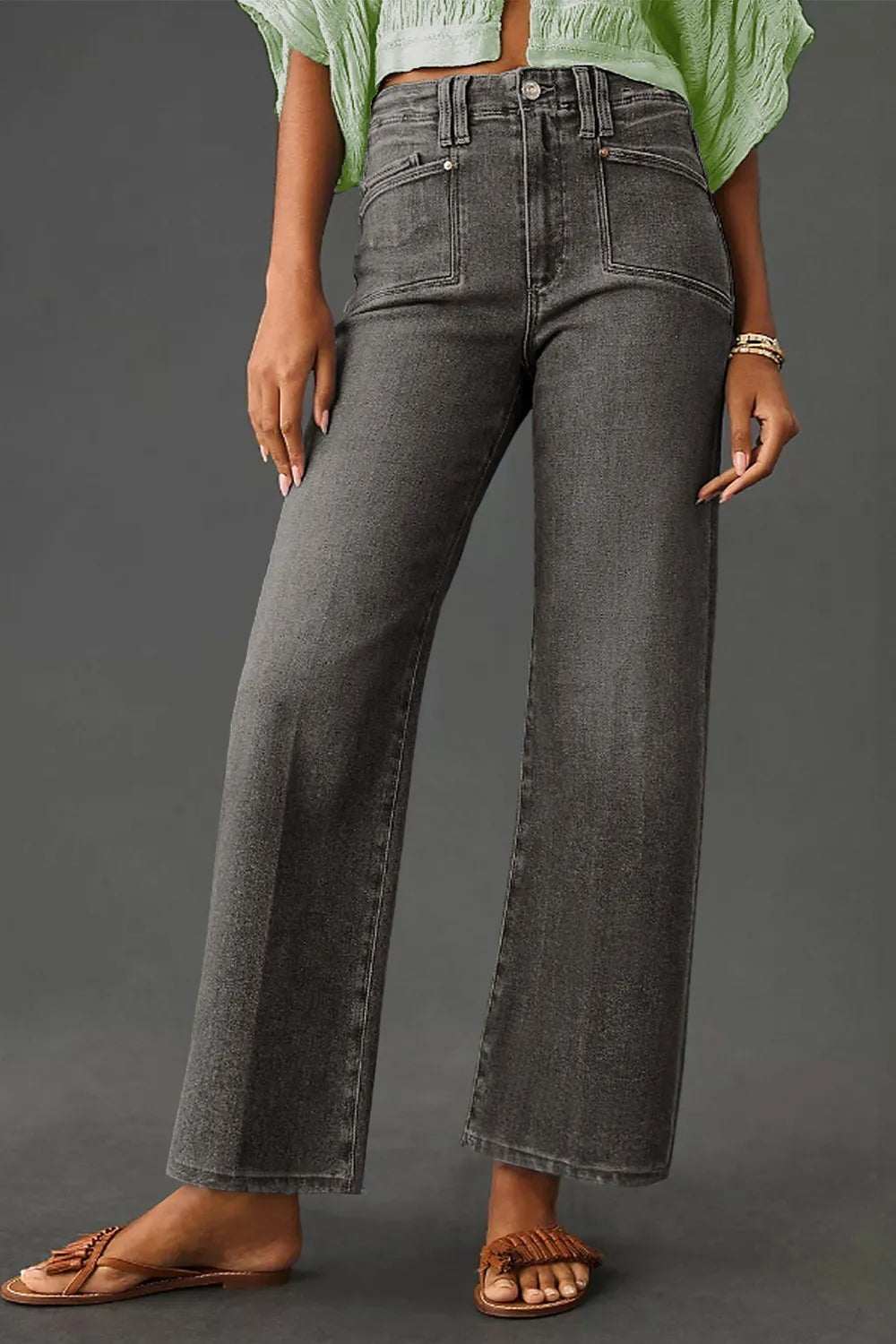 High-Waisted Wide-Leg Vintage Wash Jeans - Jeans Junction Online