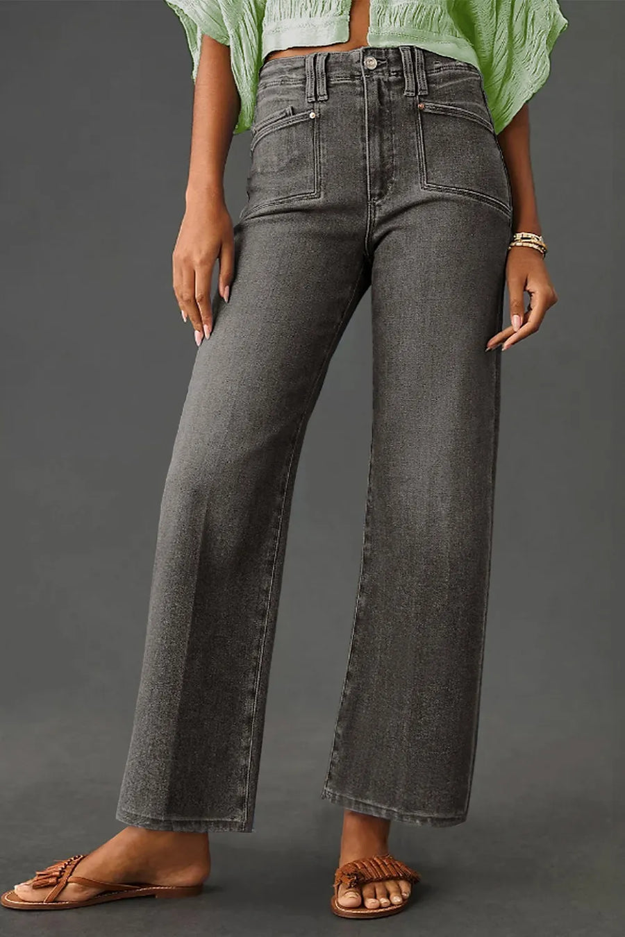 High-Waisted Wide-Leg Vintage Wash Jeans - Jeans Junction Online 