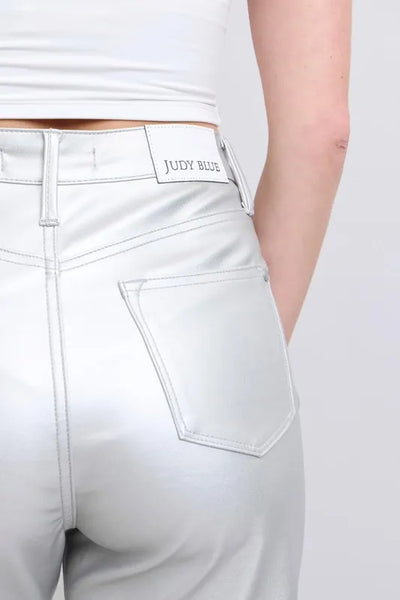 Judy Blue Full Size High Waist Silver Faux Leather Pants Plus Size - Jeans Junction Online