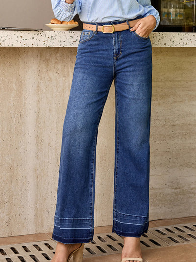 Raw Hem Unique Cuffs Straight High Rise Loose Jeans - Jeans Junction Online