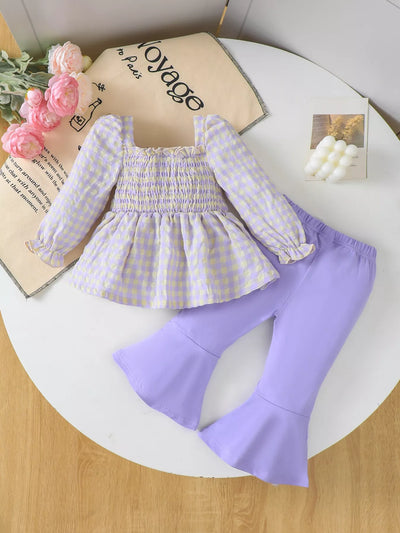 Children's Gingham Smocked Top and Bow Pants Set - Jeans Junction Online