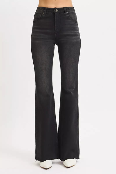 RISEN Full Size High Rise Flare Raw Cut Hem Jeans Plus Size - Jeans Junction Online
