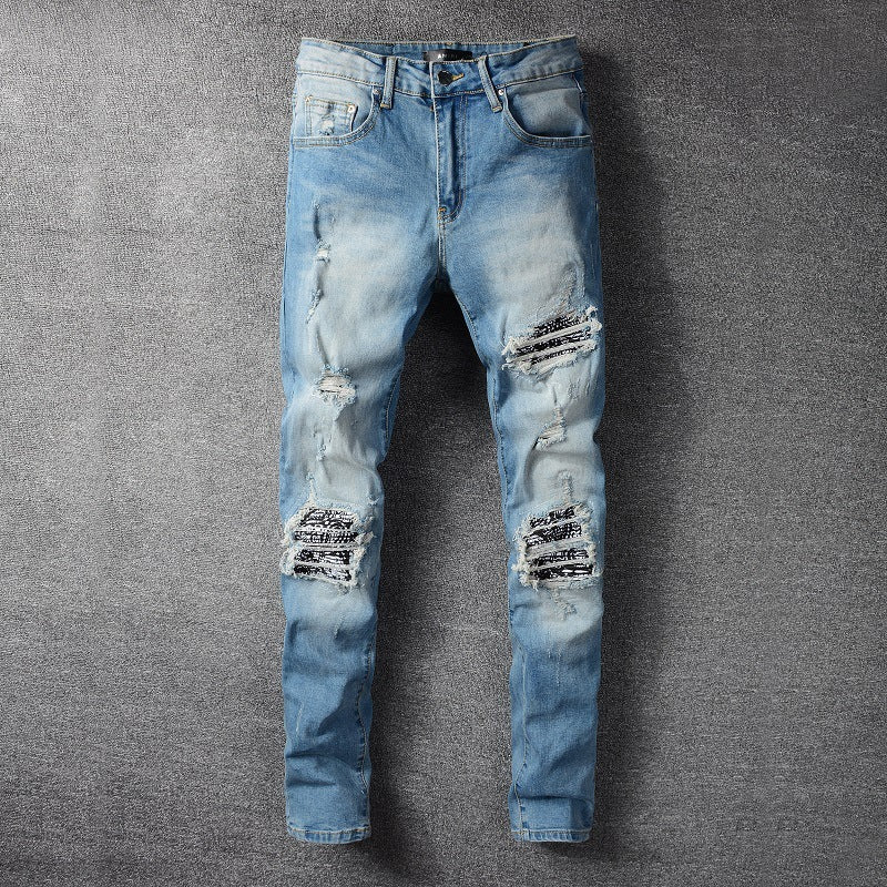 Pleated Pattern Patch Slim Fit Small Leg Jeans - Jeans Junction Online