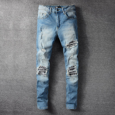 Pleated Pattern Patch Slim Fit Small Leg Jeans - Jeans Junction Online