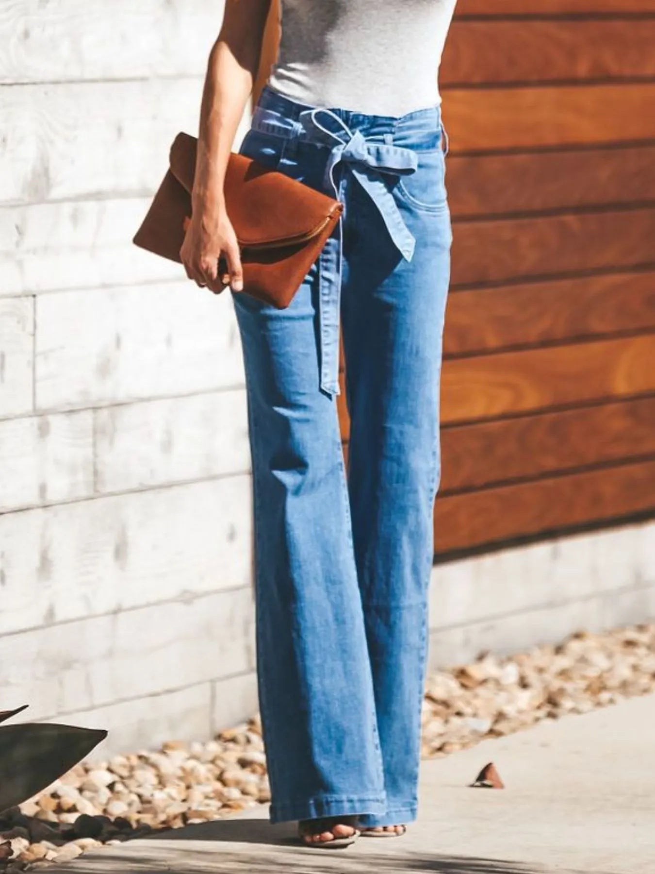 High-Waisted Tie-Front Flare Jeans - Jeans Junction Online