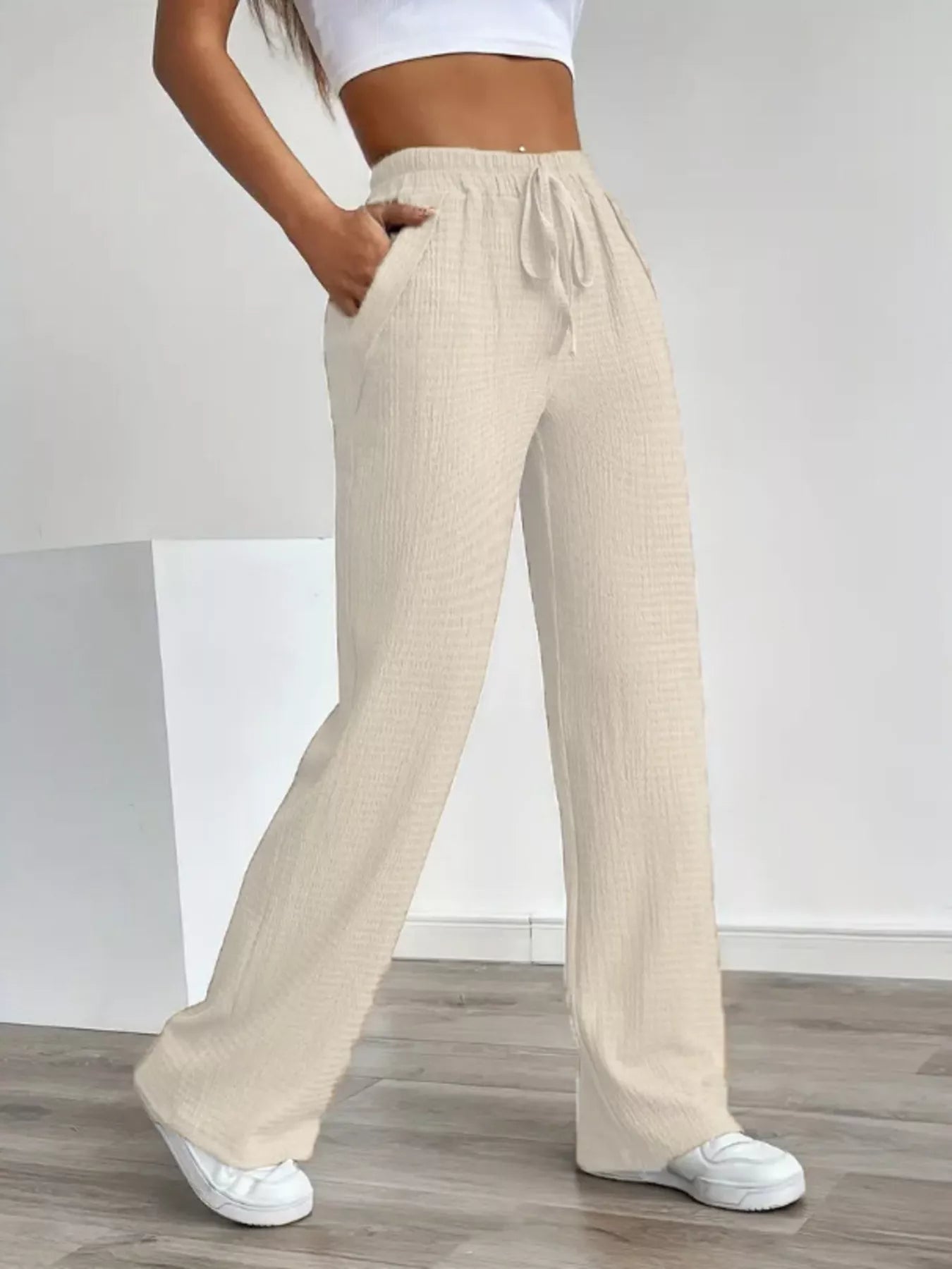 Texture Wide Leg Pants - Jeans Junction Online