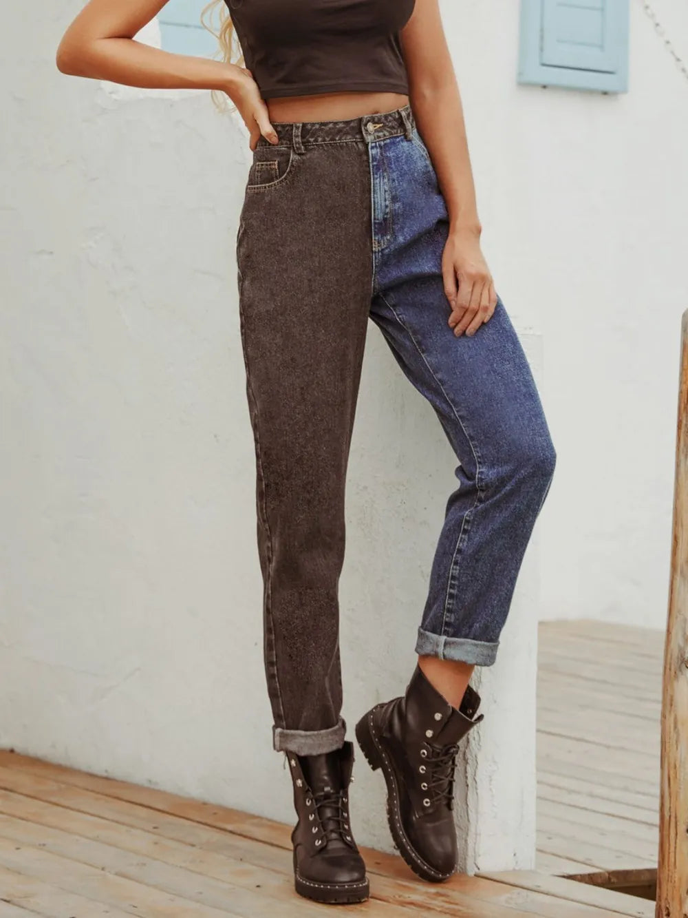 Two Tone Straight Leg Jeans - Jeans Junction Online