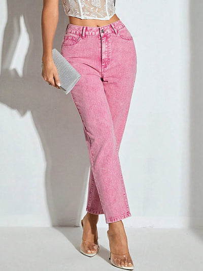 High-Waisted Wash Straight Leg Jeans - Jeans Junction Online