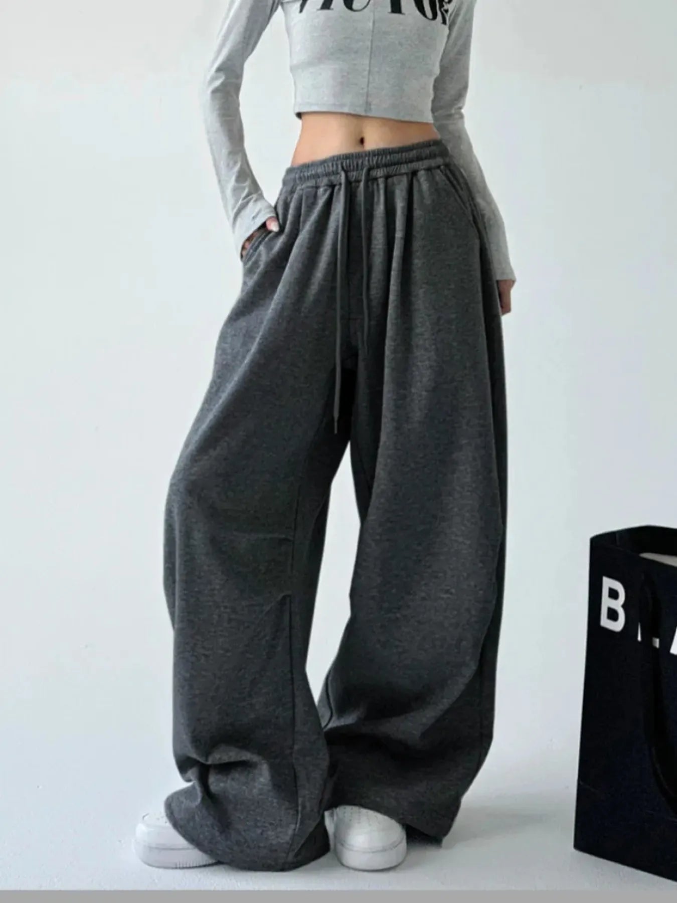 Oversized Wide Leg Drawstring Pants - Jeans Junction Online