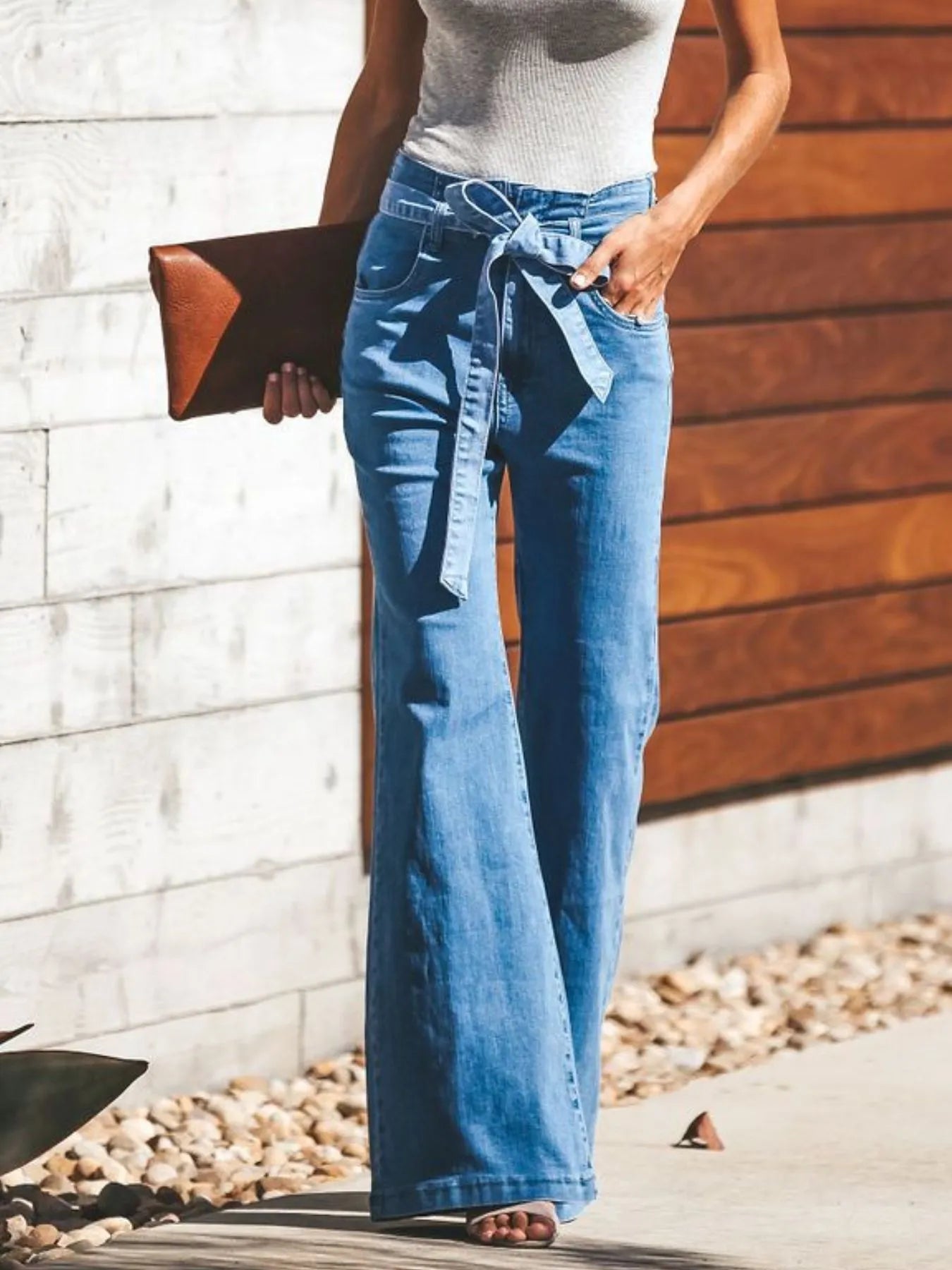 High-Waisted Tie-Front Flare Jeans - Jeans Junction Online