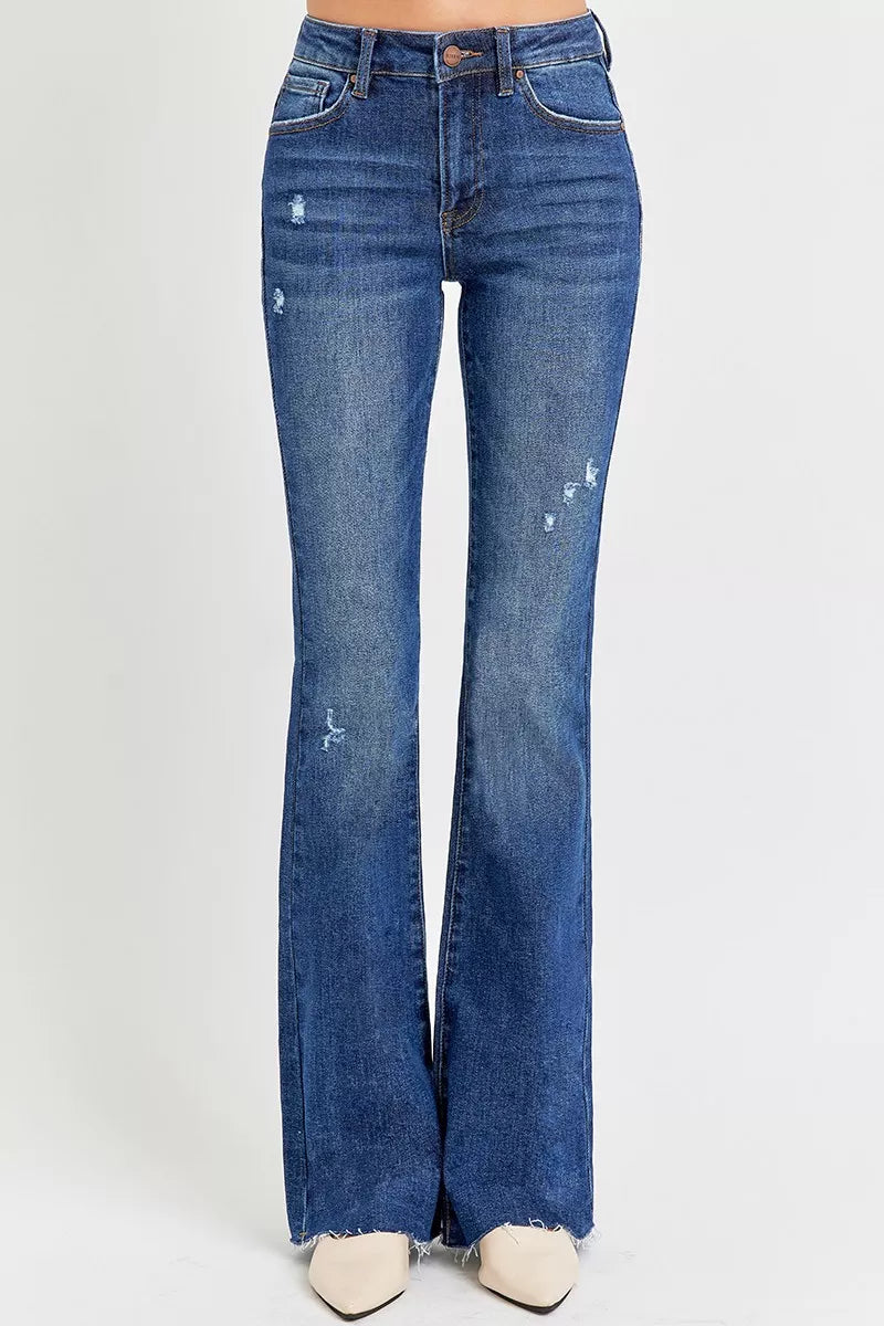 RISEN Full Size Distressed Mid Rise Flare Jeans Plus Size - Jeans Junction Online