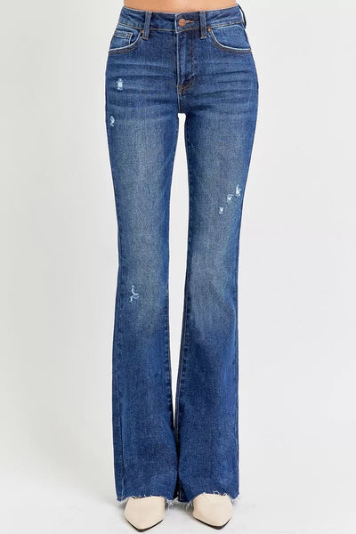 RISEN Full Size Distressed Mid Rise Flare Jeans Plus Size - Jeans Junction Online