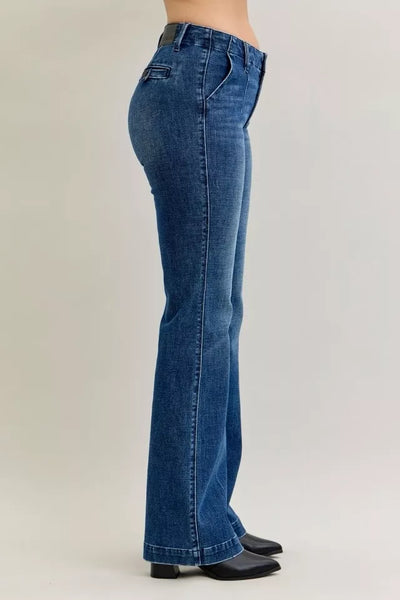 Judy Blue Full Size Mid Rise Bootcut Jeans with Welt Pockets Plus Size - Jeans Junction Online