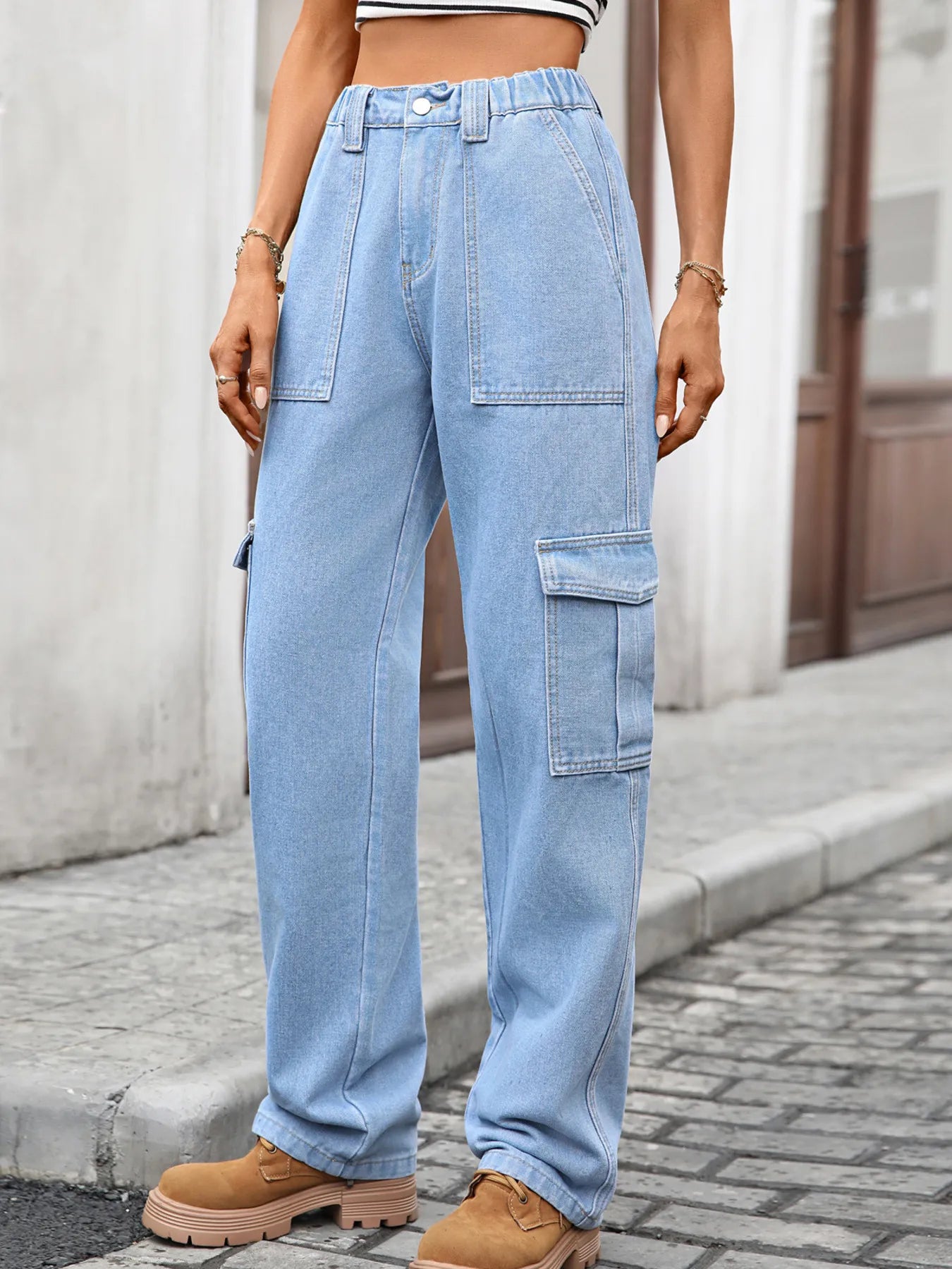 High-Waisted Cargo Jeans - Jeans Junction Online