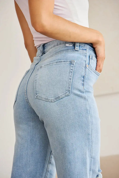 RFM Full Size Tummy Control High Waist Raw Hem Distressed Jeans - Jeans Junction Online