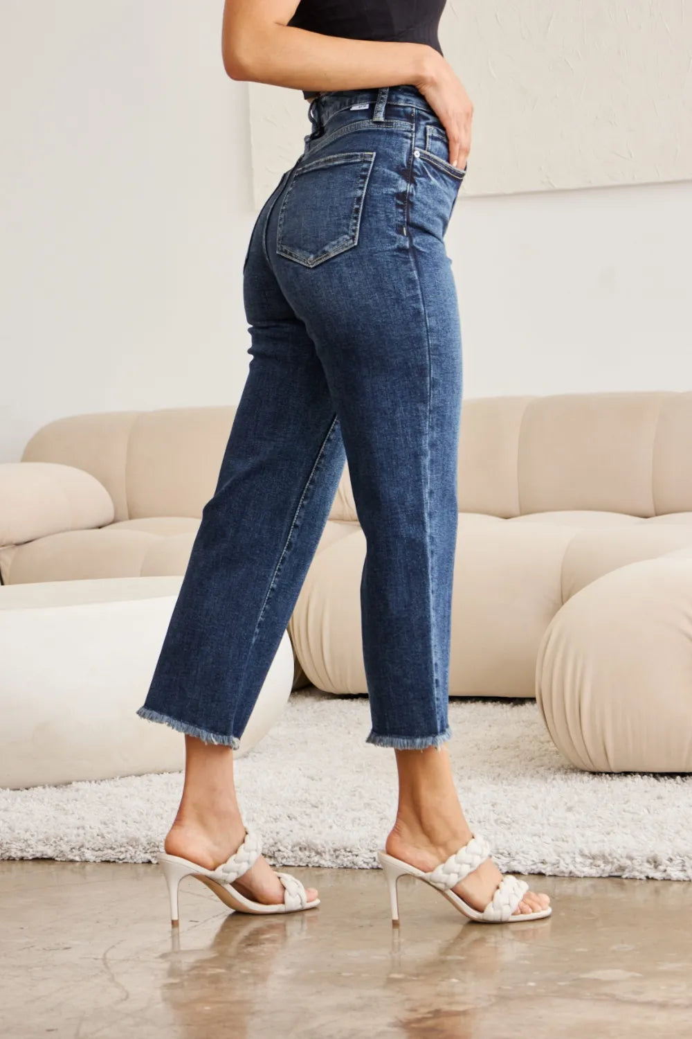 RFM Full Size Tummy Control High Waist Raw Hem Jeans - Jeans Junction Online