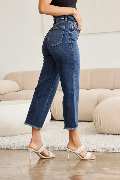 RFM Full Size Tummy Control High Waist Raw Hem Jeans - Jeans Junction Online
