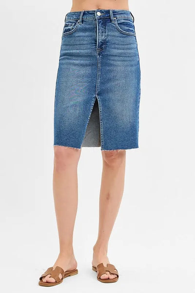 RISEN Full Size High Rise Front Slit Pencil Skirts Plus Size - Jeans Junction Online