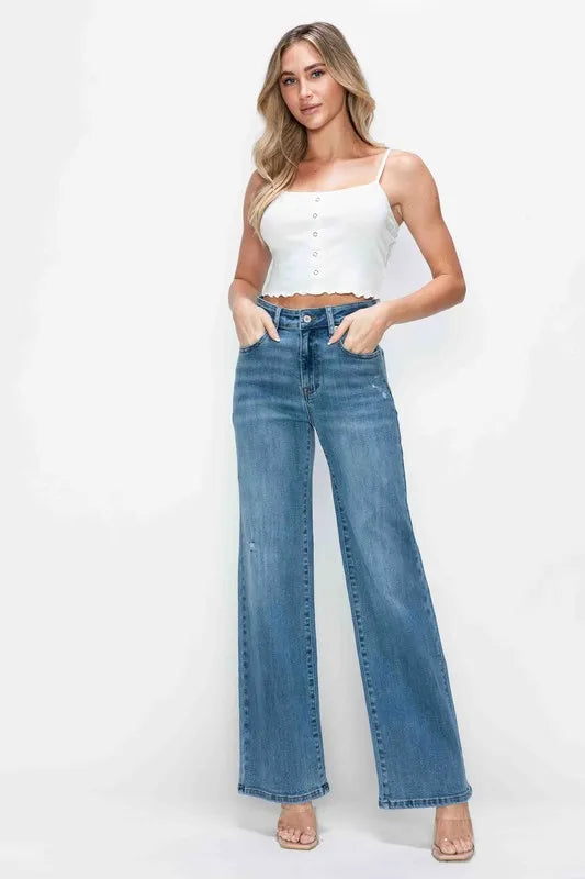 bytos Full Size High Rise Wide Leg Jeans with Pockets - Jeans Junction Online