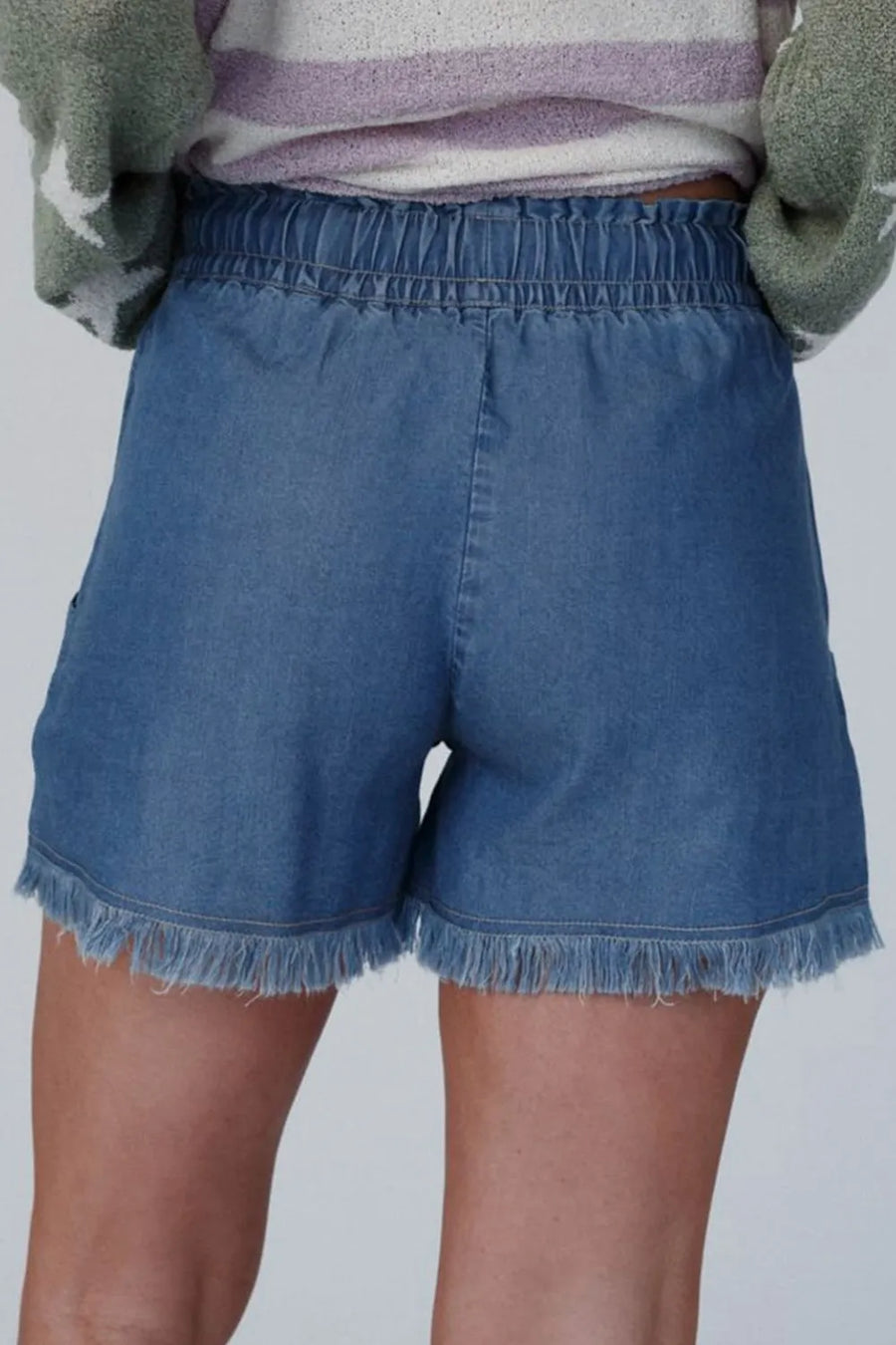 Raw Hem Drawstring High Waist Denim Shorts with Pockets - Jeans Junction Online 