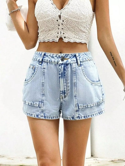 High-Waisted Wash Denim Shorts - Jeans Junction Online