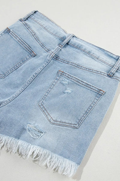 Distressed Raw Hem High Waist Denim Shorts - Jeans Junction Online