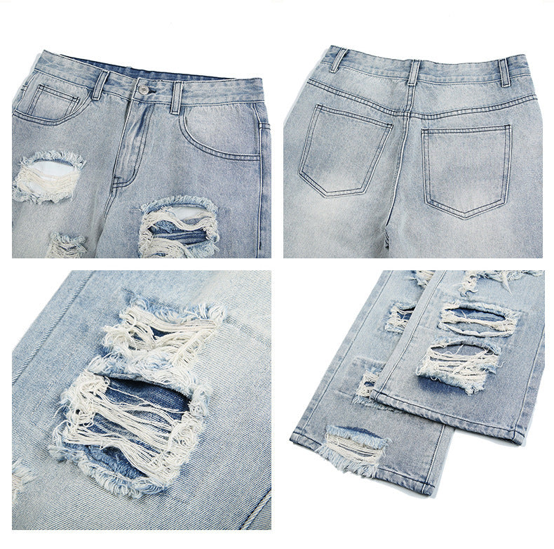 Men's Straight Irregular Trendy Ripped Jeans - Jeans Junction Online