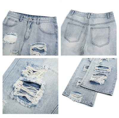 Men's Straight Irregular Trendy Ripped Jeans - Jeans Junction Online