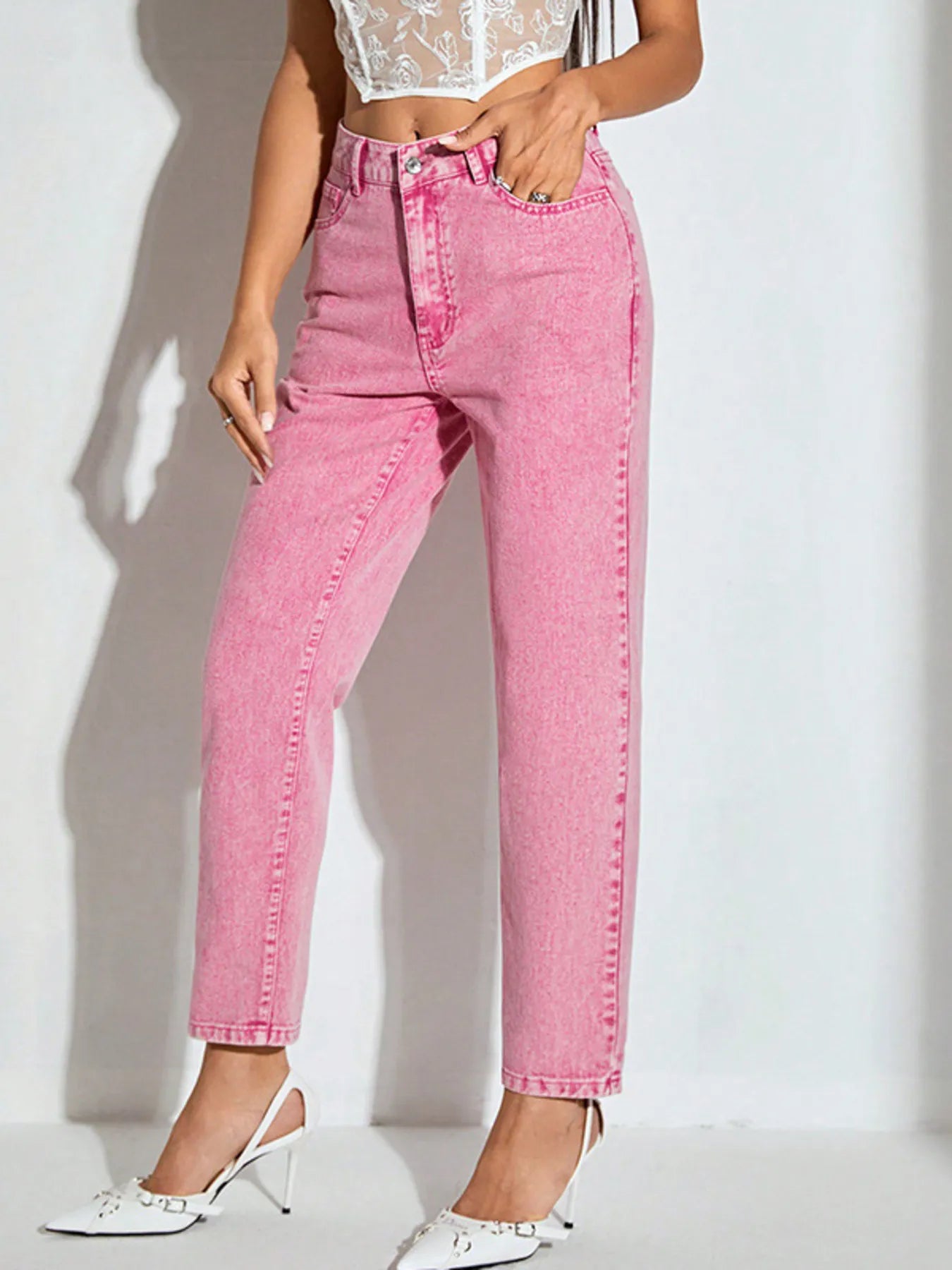 High-Waisted Wash Straight Leg Jeans - Jeans Junction Online