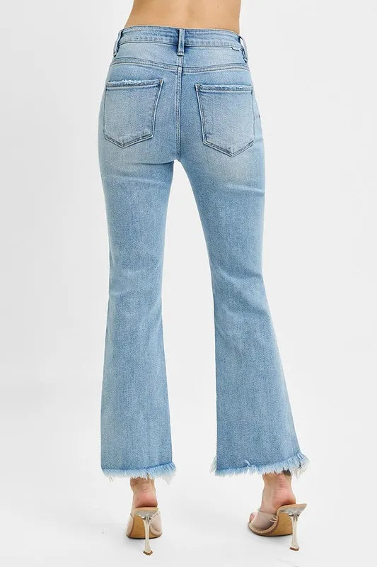 RISEN Full Size High Rise Crop Bootcut Fray Hem Jeans Plus Size - Jeans Junction Online