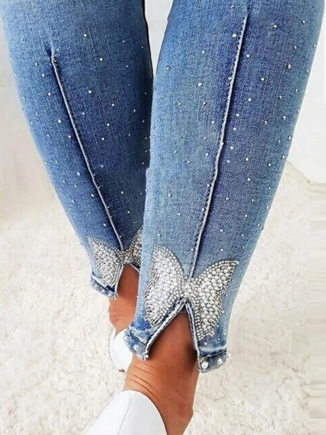 Rhinestone Butterfly Jeans with Pockets - Jeans Junction Online
