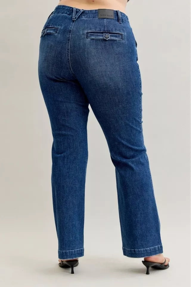 Judy Blue Full Size Mid Rise Bootcut Jeans with Welt Pockets Plus Size - Jeans Junction Online