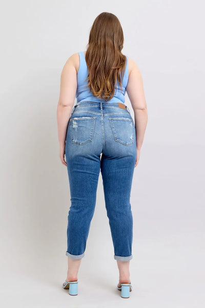 Judy Blue Full Size Button Fly Distressed Jeans with Pockets Plus Size - Jeans Junction Online