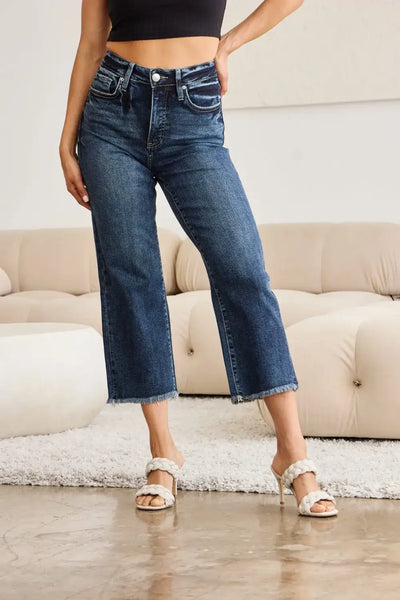 RFM Full Size Tummy Control High Waist Raw Hem Jeans - Jeans Junction Online