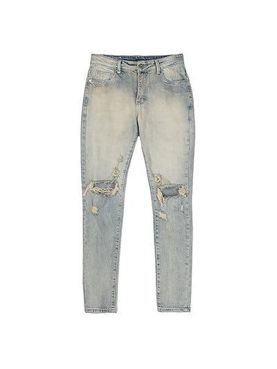 Washed And Distressed Slim-fit Jeans With Holes - Jeans Junction Online