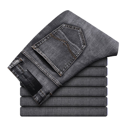 Pure Black High Stretch Jeans Men's Straight Multi-Pocket Anti-Theft Zipper - Jeans Junction Online