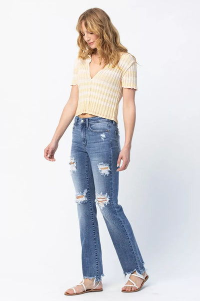 Judy Blue Full Size Mid Rise Destroy Straight Jeans Plus Size - Jeans Junction Online
