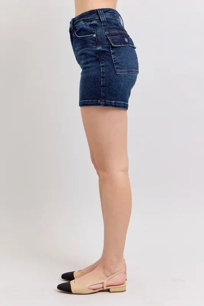 Judy Blue Full Size High Waist Back Flap Pocket Denim Shorts Plus Size - Jeans Junction Online