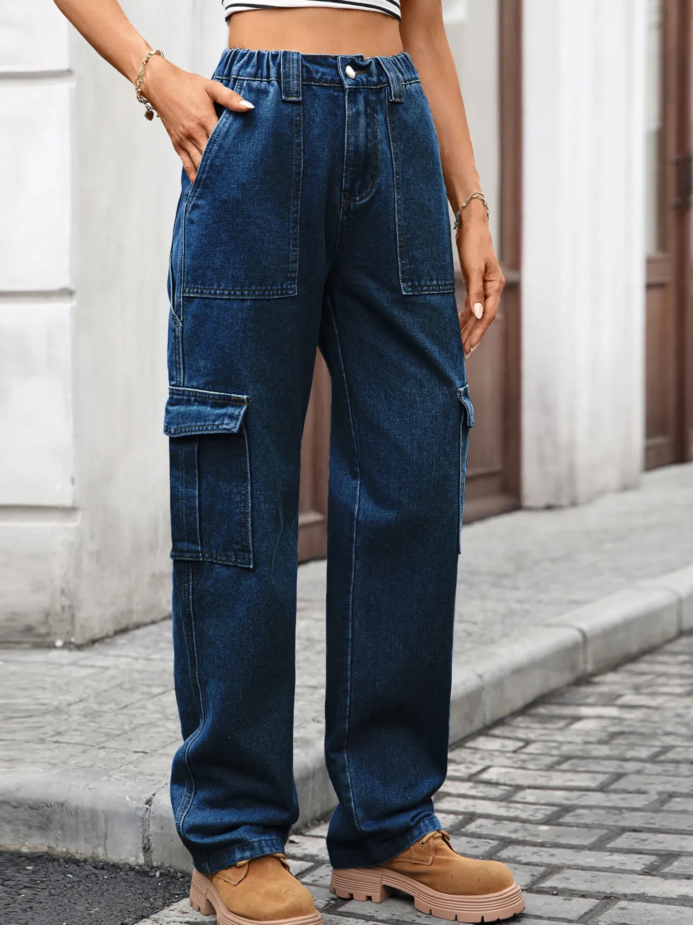 High-Waisted Cargo Jeans - Jeans Junction Online
