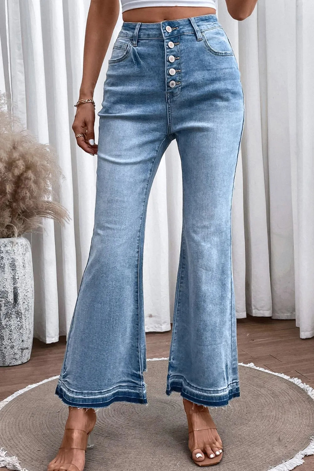High Waist Button Fly Flared Jeans - Jeans Junction Online